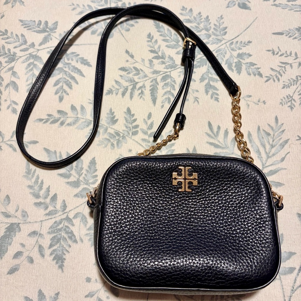 Tory Burch Black Pebbled Leather Crossbody with Gold Hardware